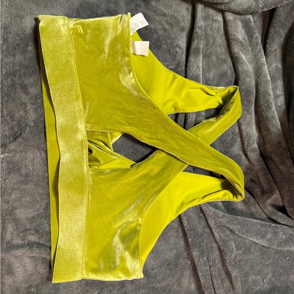 Yitty Lime Green Velvet Cross-Back Sports Bra
